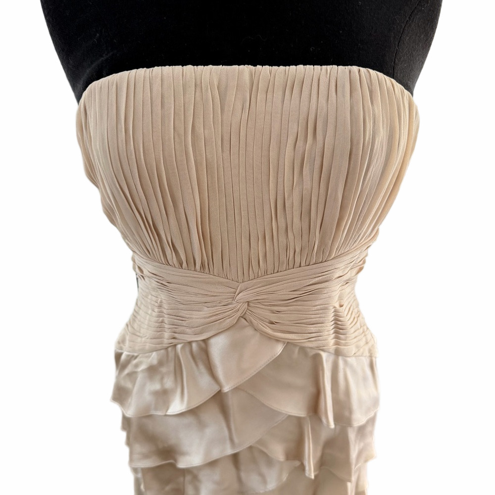 ADRIANNA PAPELL Tiered Shutter Dress Silk Jacket Size 6P Champagne Strapless NEW - Picture 4 of 16